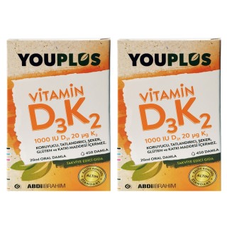 Youplus D3K2 1000 Iu 20 Ml Damla 2 Adet