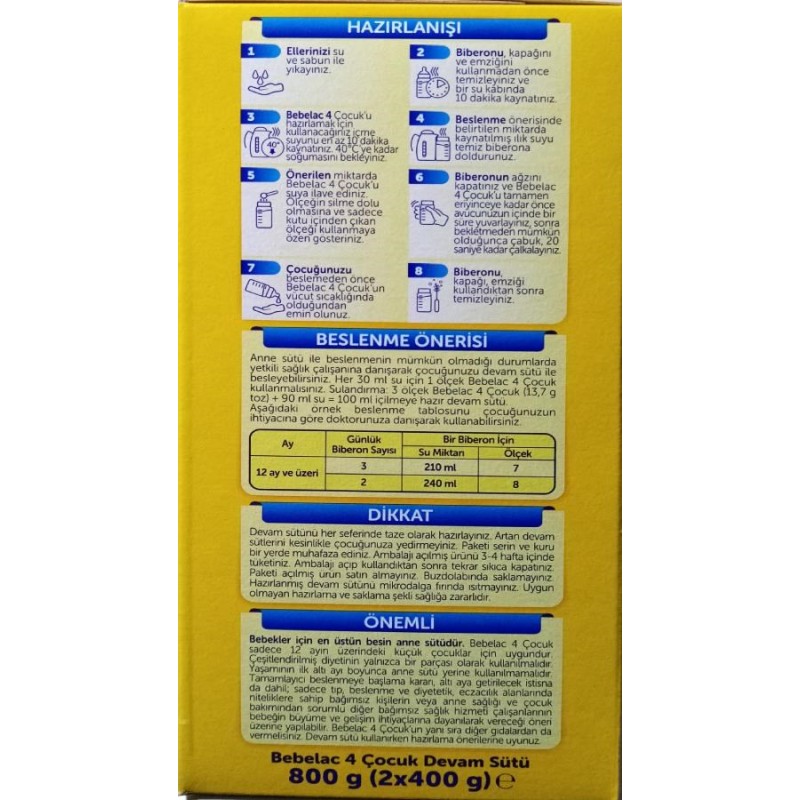Bebelac 4 Çocuk Devam Sütü 800 gr
