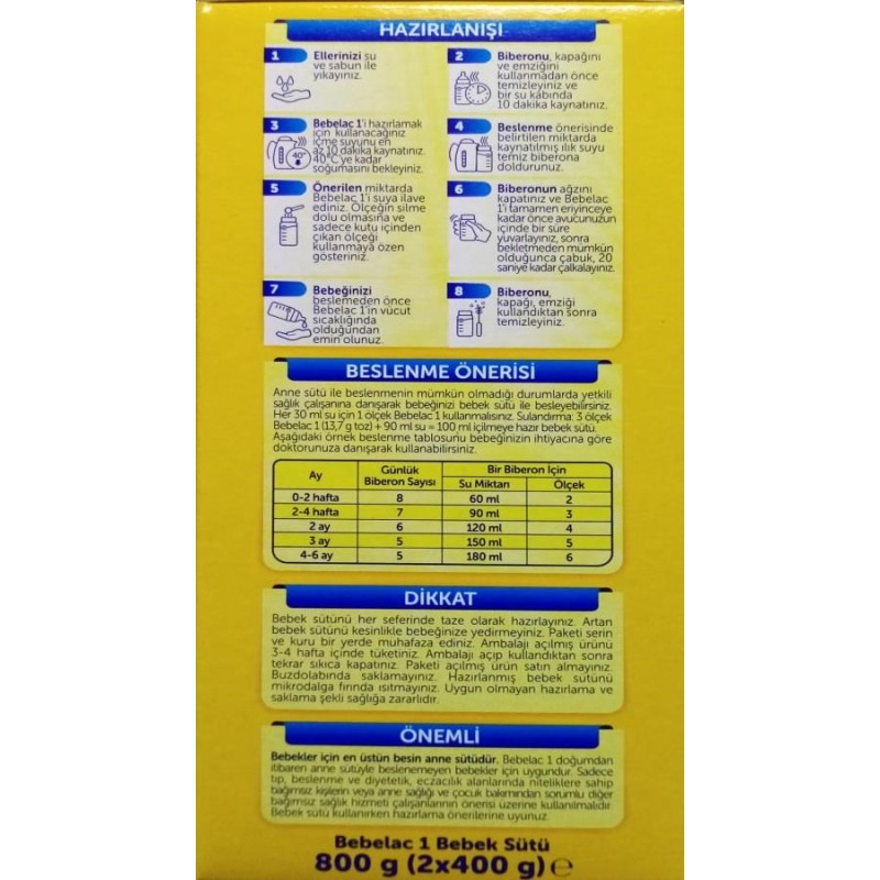 Bebelac 1 Çocuk Devam Sütü 800 gr Bebelac 1 Çocuk Devam Sütü 800 gr
