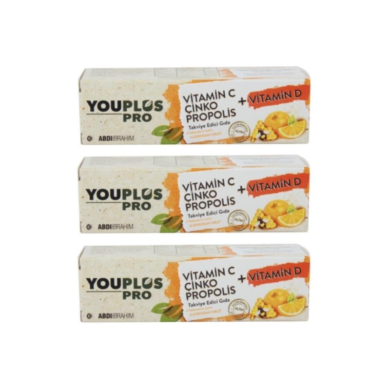 Youplus Pro Vitamin C Çinko Propolis + Vitamin D 15 Efervesan Tablet 3 Adet