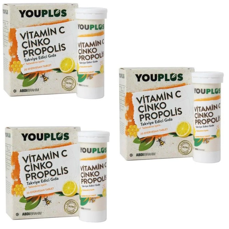 Youplus Vitamin C Çinko Propolis 20 Efervesan Tablet 3 lü Paket