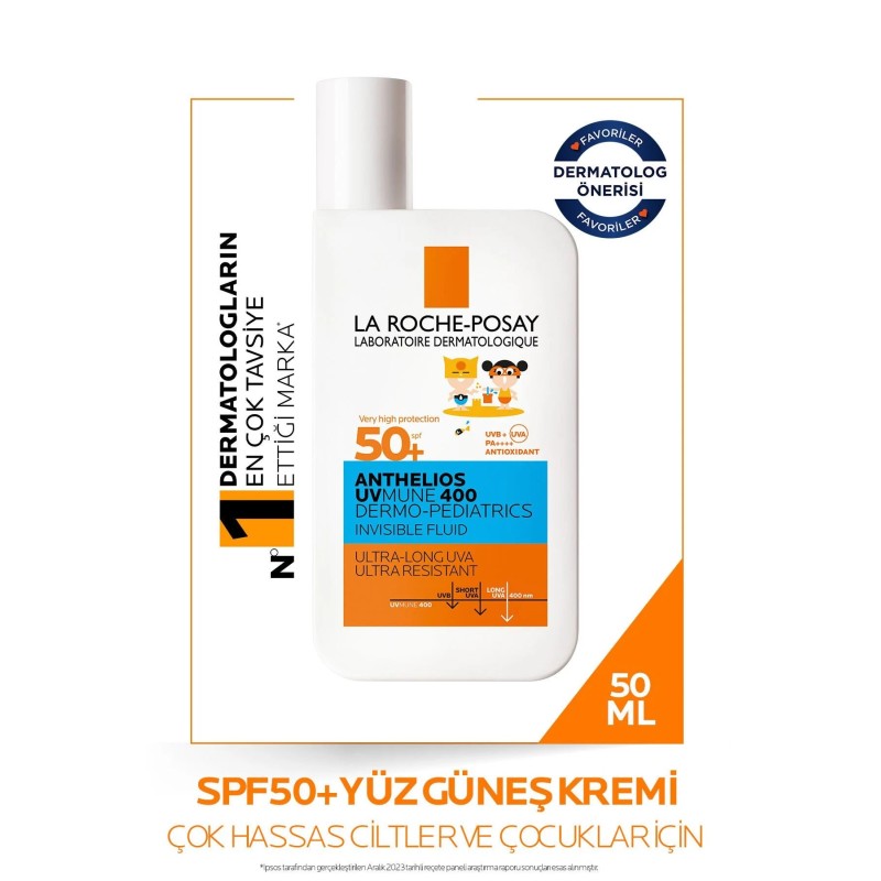 La Roche Posay Anthelios Dermo Pediatrics Uvmune 400 Invisible Fluid Yüz Güneş Kremi SPF50+ 50ML