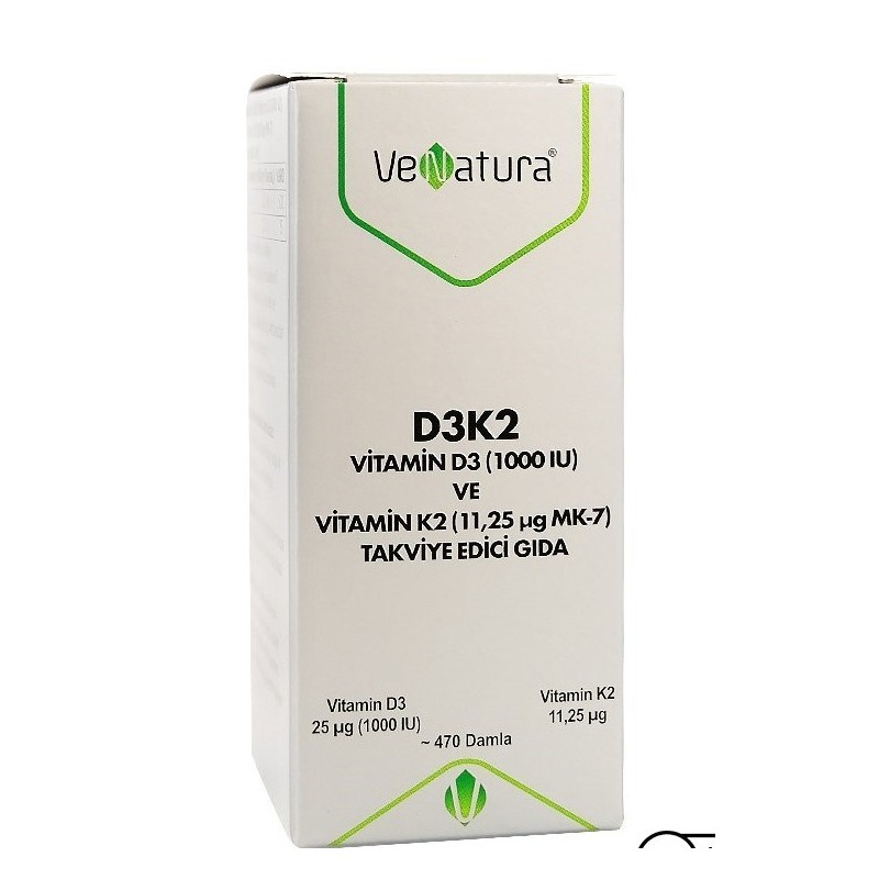 Venatura D3K2 Vitamin D3 ve K2(11,25 mcg MK-7) Damla 20 ml Venatura D3K2 Vitamin D3 ve K2(11,25 mcg MK-7) Damla 20 ml