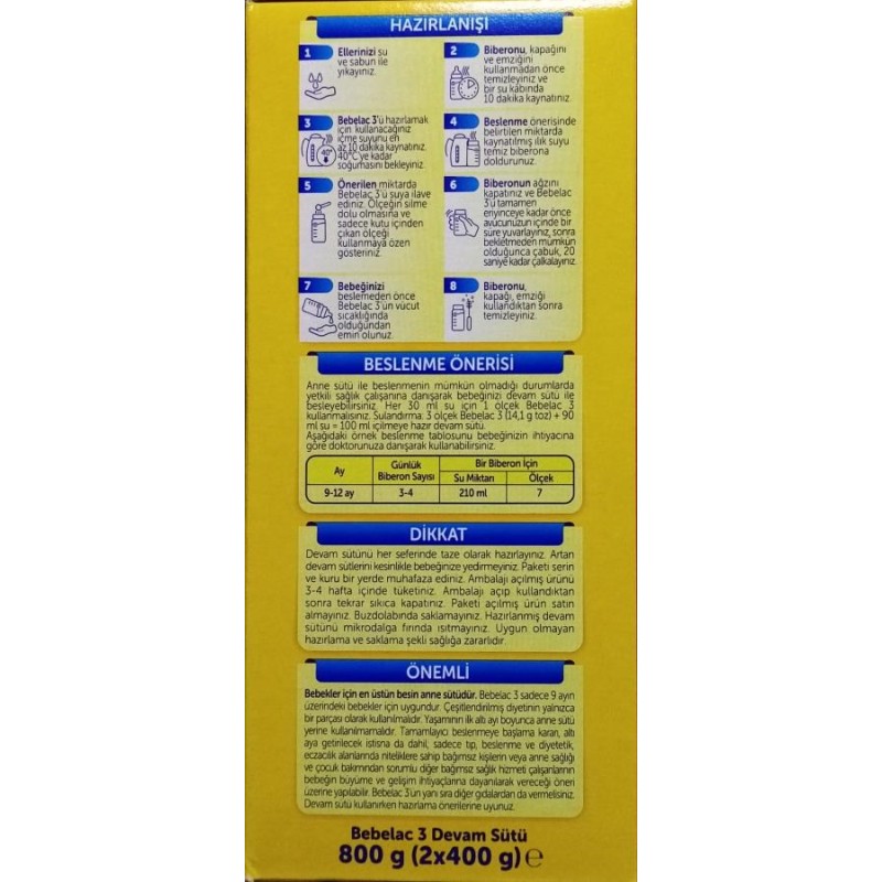 Bebelac 3 Devam Sütü 800 gr Bebelac 3 Devam Sütü 800 gr