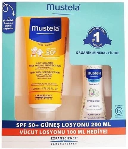 Mustela Protection Lotion Spf 50+ 200 ml + Mustela Hydra Bebe 100 ml Bebek Güneş Losyonu Seti