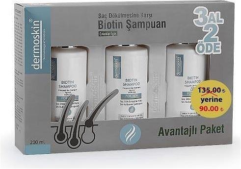 Dermoskin For Men Biotin 200 ml 3 Al 2 Öde Avantajlı Paket Erkekler İçin Biotin Şampuan