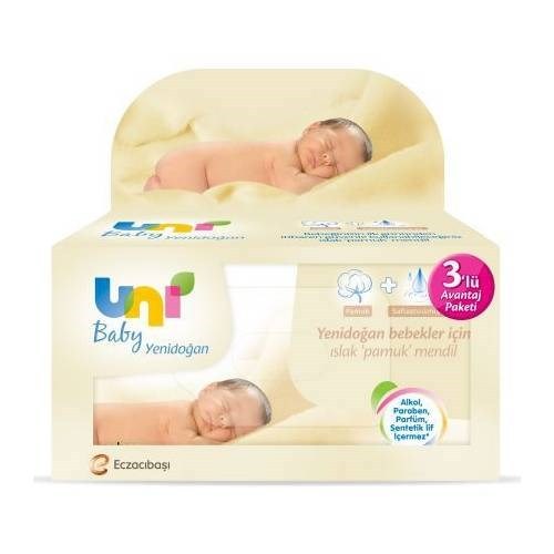 Uni Baby Yenidoğan 40 Yaprak 3'lü Paket Islak Mendil