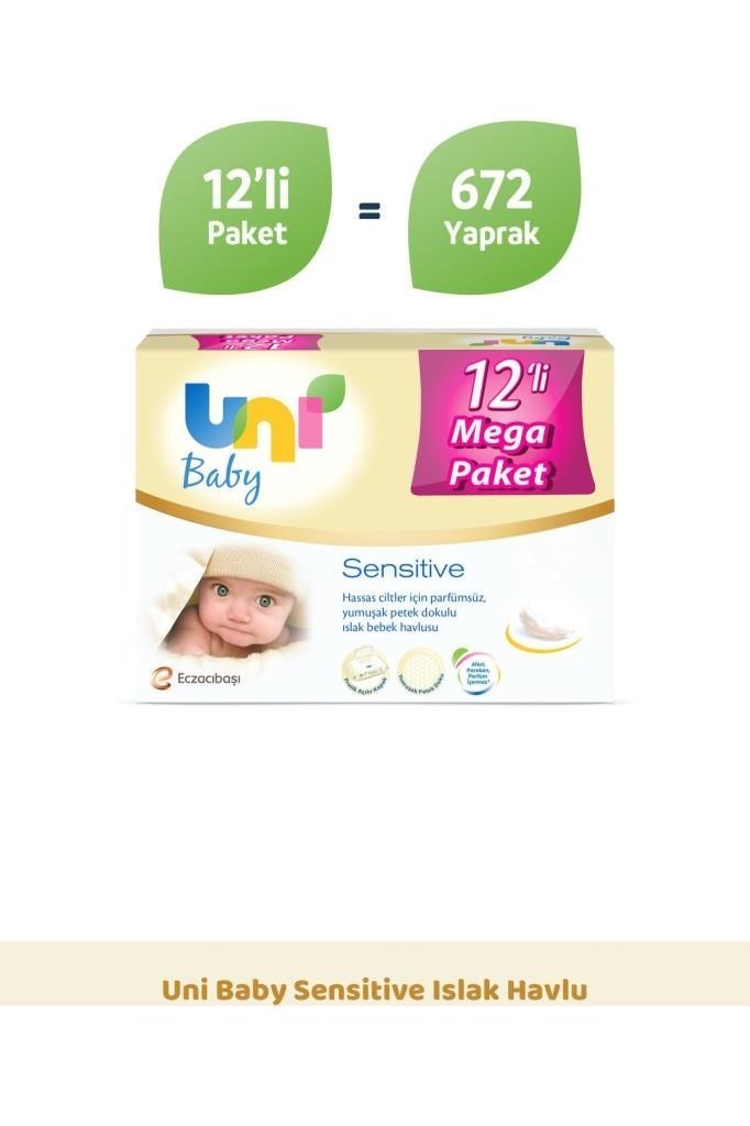 Uni Baby Sensitive 56 Yaprak 12'li Paket Islak Mendil