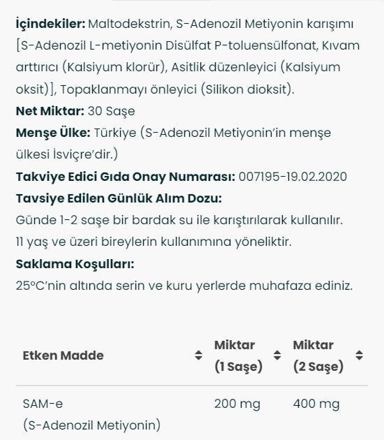 Venatura SAM-e (S-ADENOZİL METİYONİN) 30 Şase