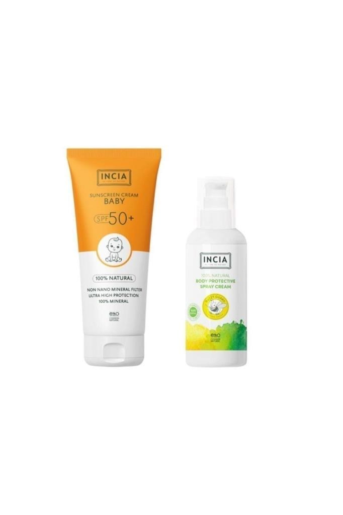 Incia Bebek İçin Doğal Spf 50 100 ml + Doğal Koruyucu Vücut Losyonu 100 ml Güneş Kremi Seti