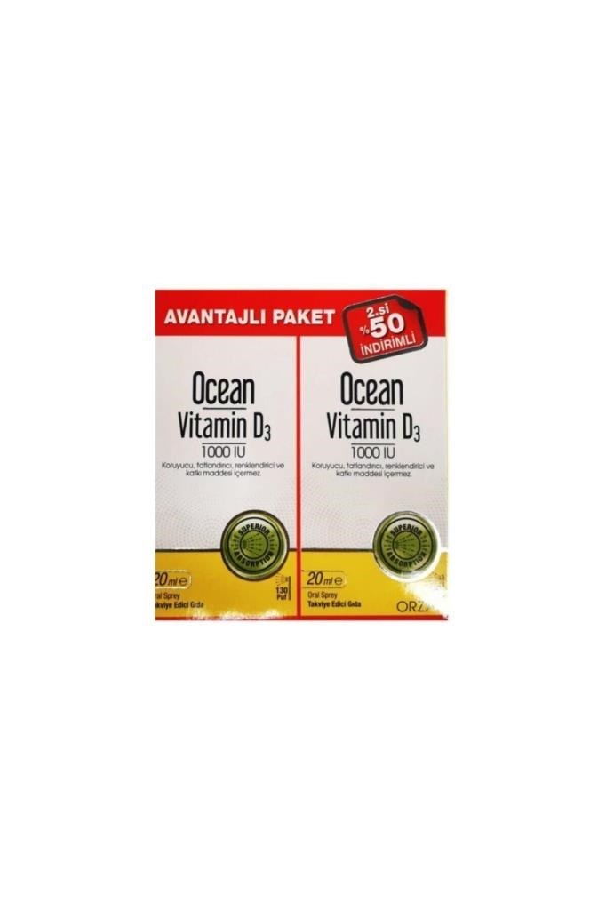 Ocean Vitamin D3 1000 Iu Sprey 20 ml 2 li Avantaj Paket (SKT: 28.02.2023)