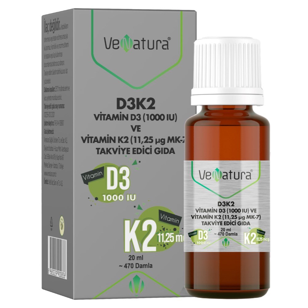 Venatura D3K2 Vitamin D3 ve K2(11,25 mcg MK-7) Damla 20 ml
