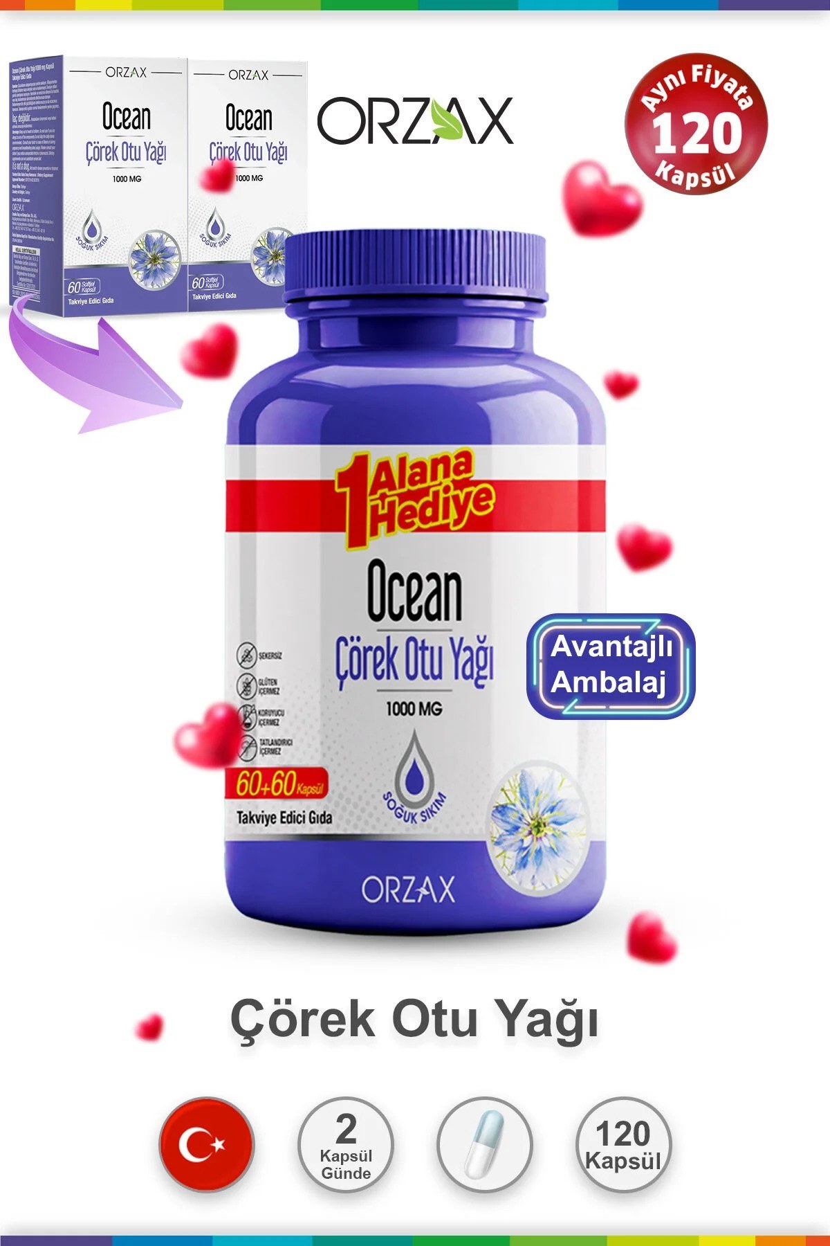 Ocean Çörek Otu Yağı 1000 mg 60 Kapsül  2 li