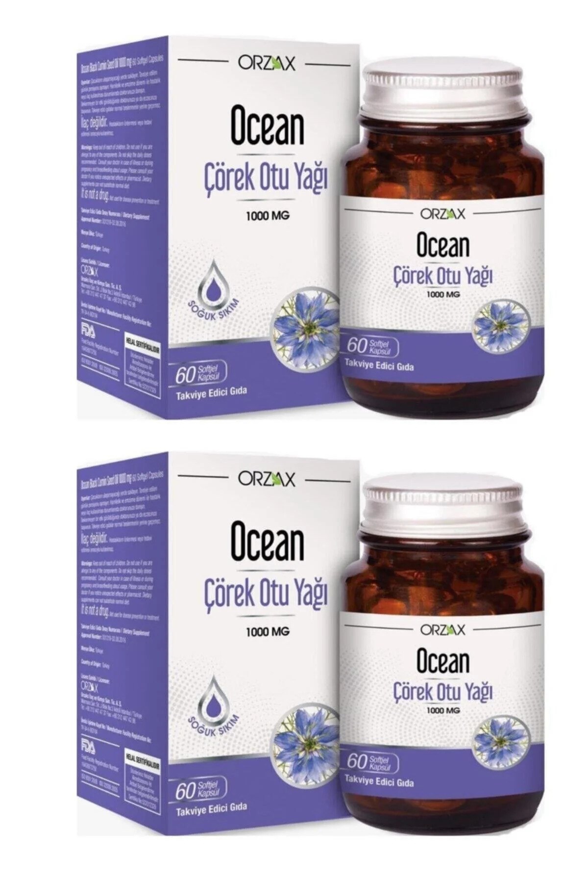 Ocean Çörek Otu Yağı 1000 mg 60 Kapsül  2 li
