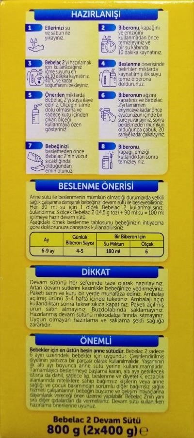 Bebelac 2 Devam Sütü 800 gr