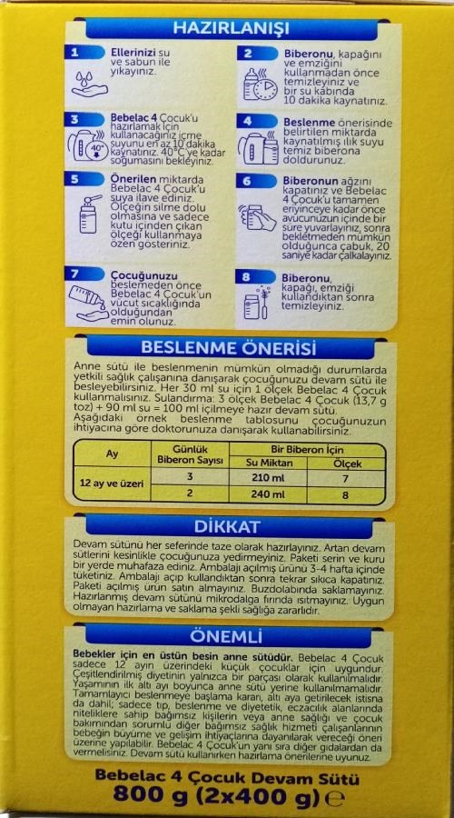 Bebelac 4 Çocuk Devam Sütü 800 gr