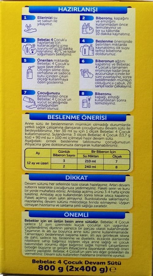 Bebelac 4 Çocuk Devam Sütü 800 gr