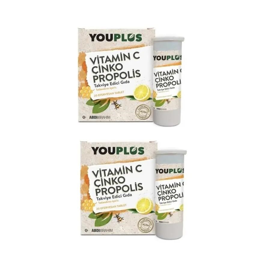 Youplus Vitamin C Çinko Propolis 20 Efervesan Tablet 2 li Paket