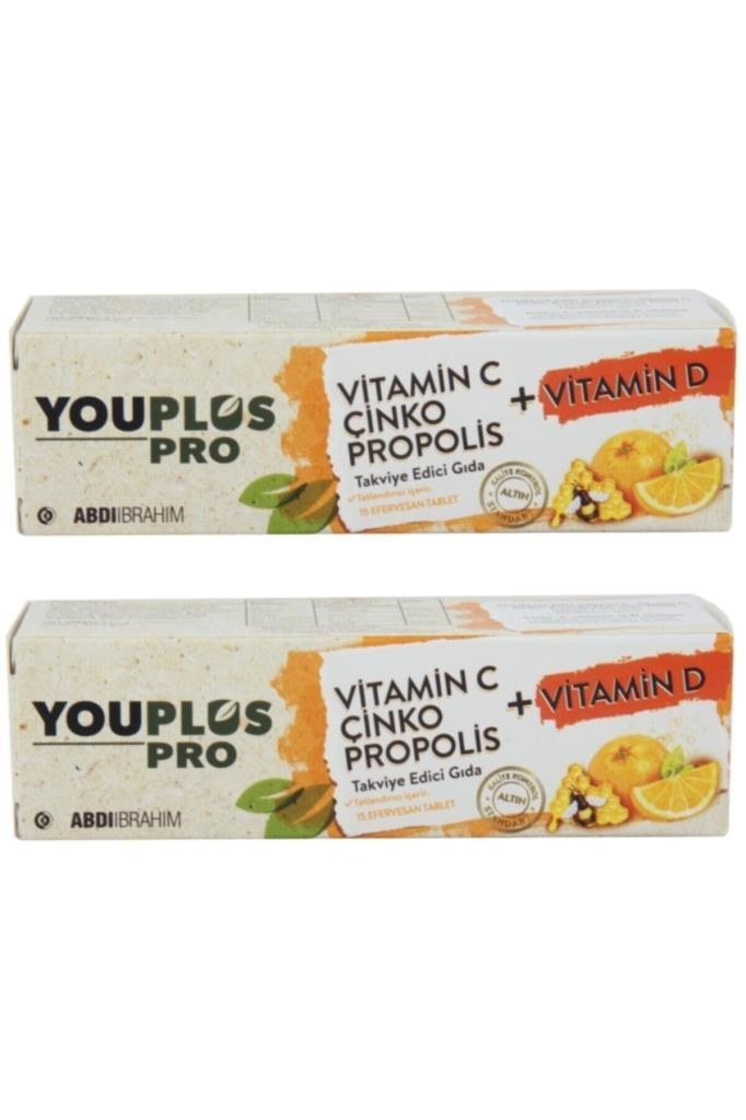 Youplus Pro Vitamin C Çinko Propolis + Vitamin D 15 Efervesan Tablet 2 Adet