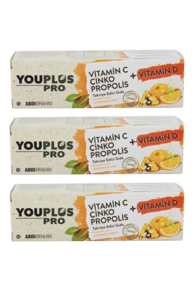 Youplus Pro Vitamin C Çinko Propolis + Vitamin D 15 Efervesan Tablet 3 Adet
