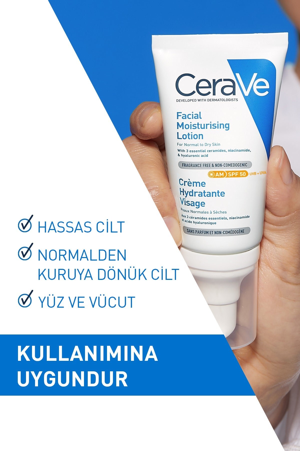 Cerave Normal ve Kuruya Dönük Ciltler İçin Yüz Nemlendirici Krem Spf 50 52 ml