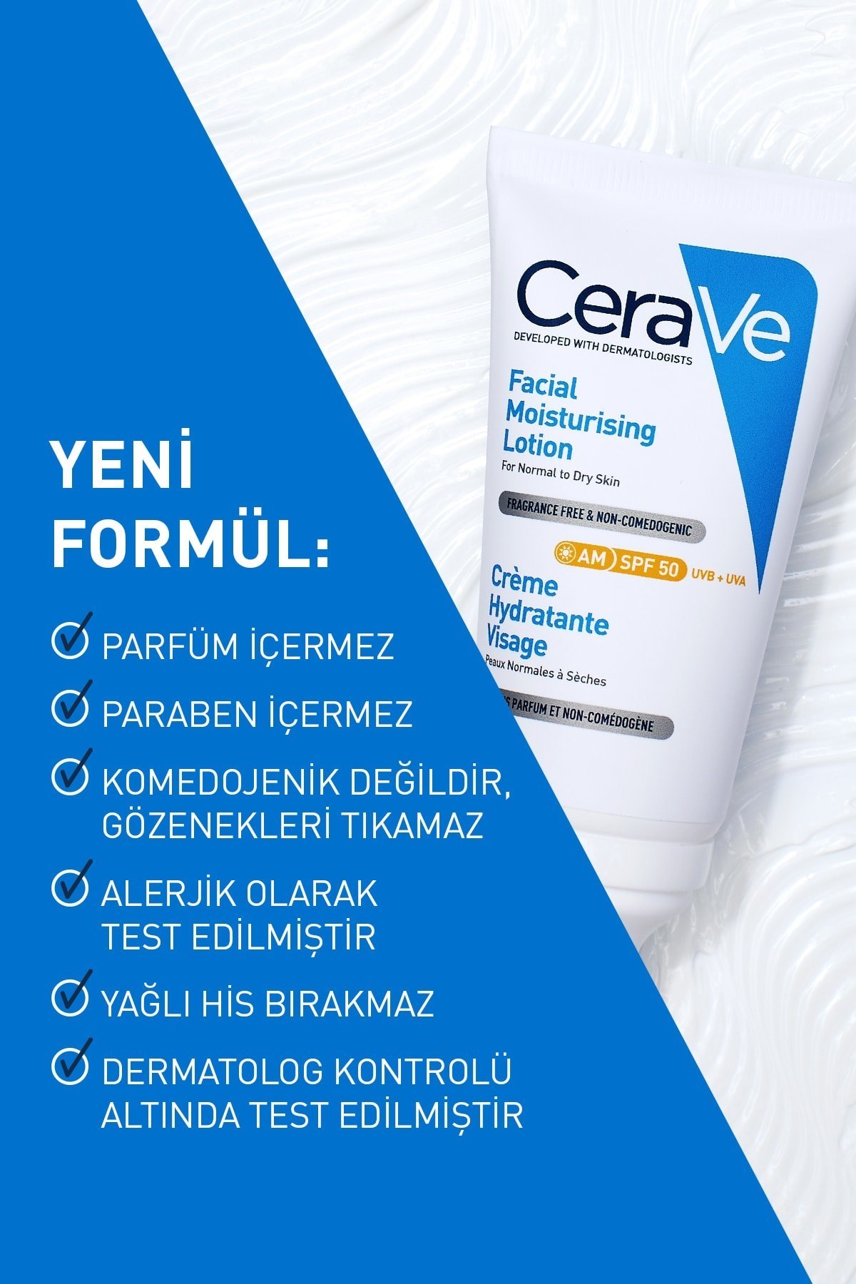 Cerave Normal ve Kuruya Dönük Ciltler İçin Yüz Nemlendirici Krem Spf 50 52 ml