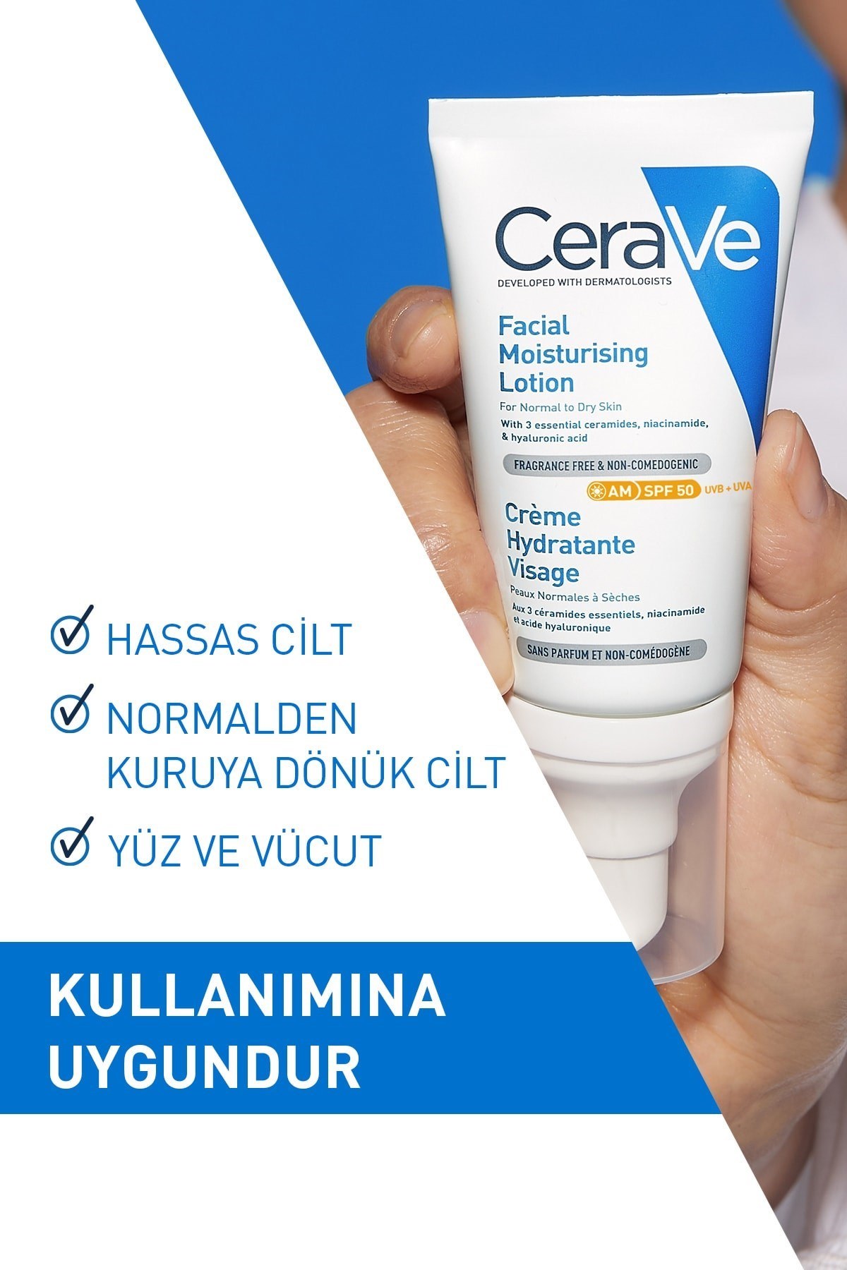 Cerave Normal ve Kuruya Dönük Ciltler İçin Yüz Nemlendirici Krem Spf 50 52 ml