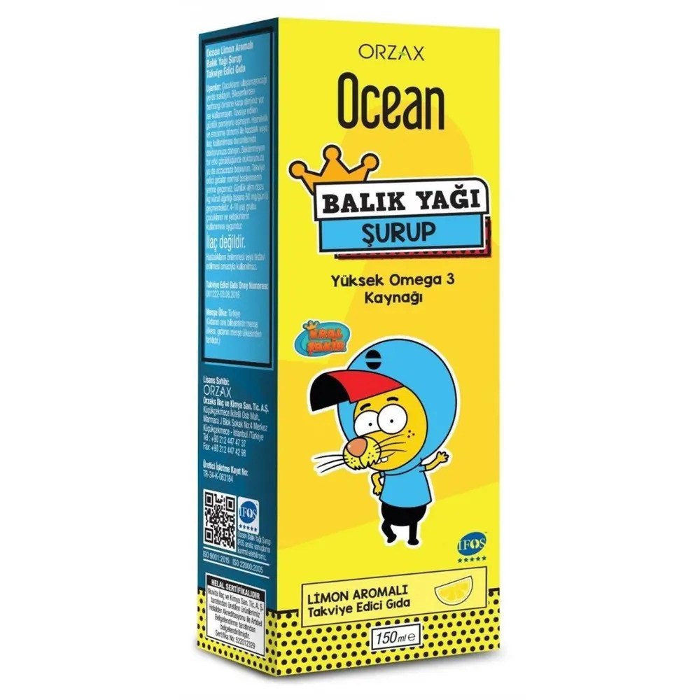 Ocean Omega 3 Limon Aromalı 150 ml Şurup Kral Şakir