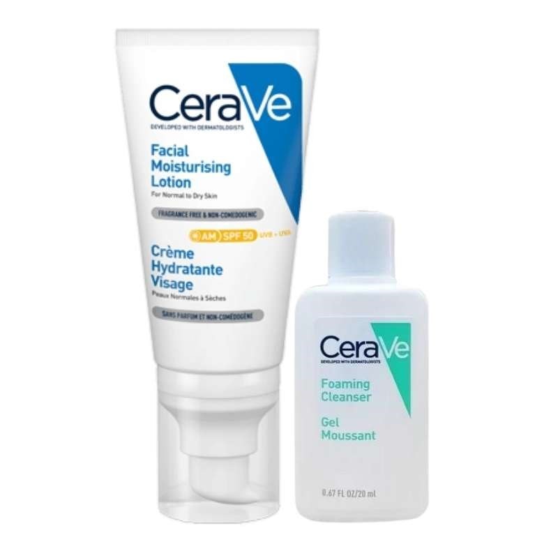 CeraVe Normal Ve Kuruya Dönük Ciltler Için Spf50 Nemlendirici Yüz Kremi 52 Ml Köpüren Temizleyici Hediyeli 20 ml