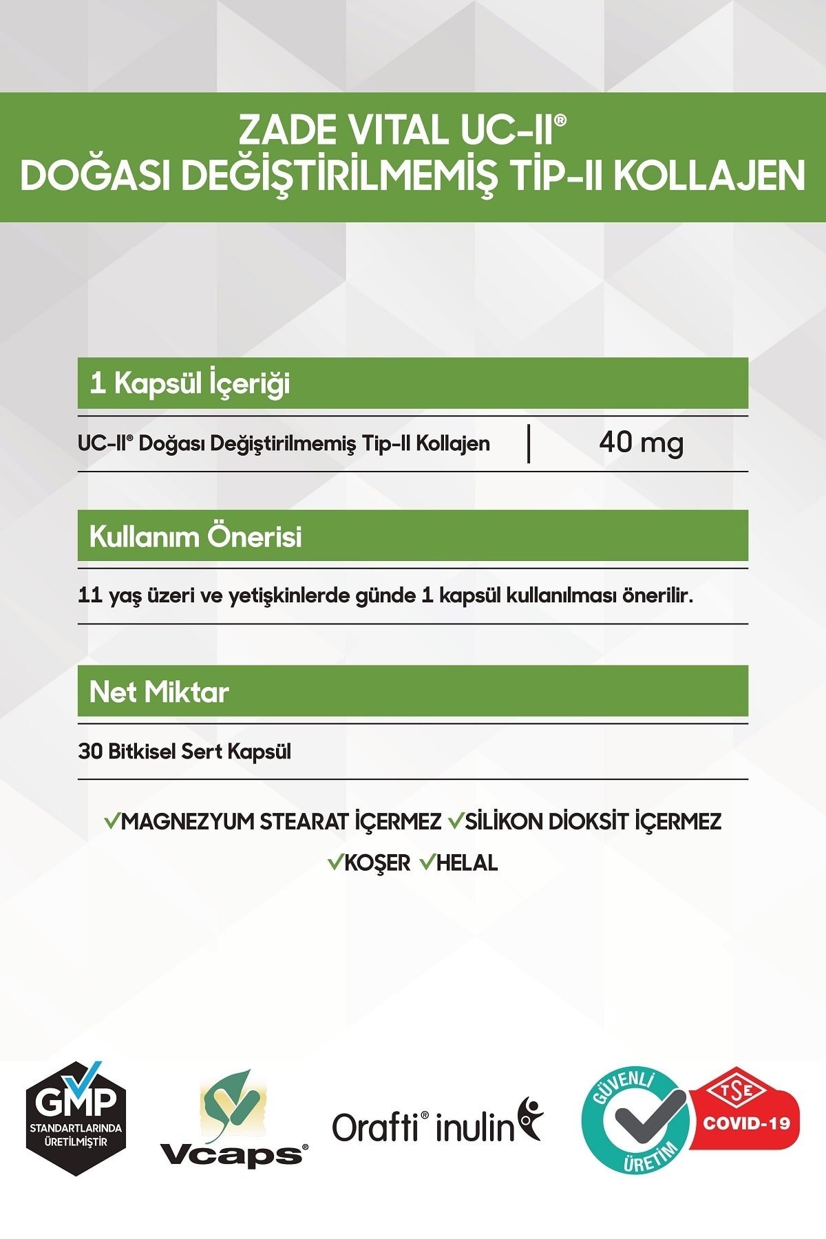 Zade Vital UC-II Kolajen 30 Kapsül