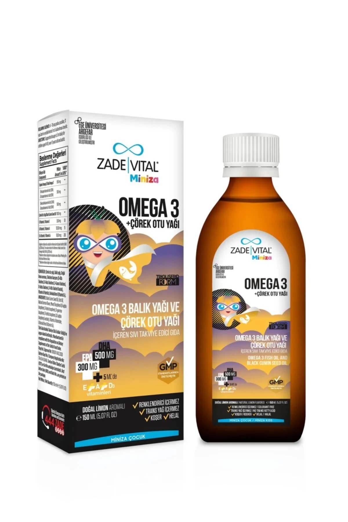 Zade Vital Miniza Omega-3 Balık Yağı ve Çörek Otu Yağı 150 ml