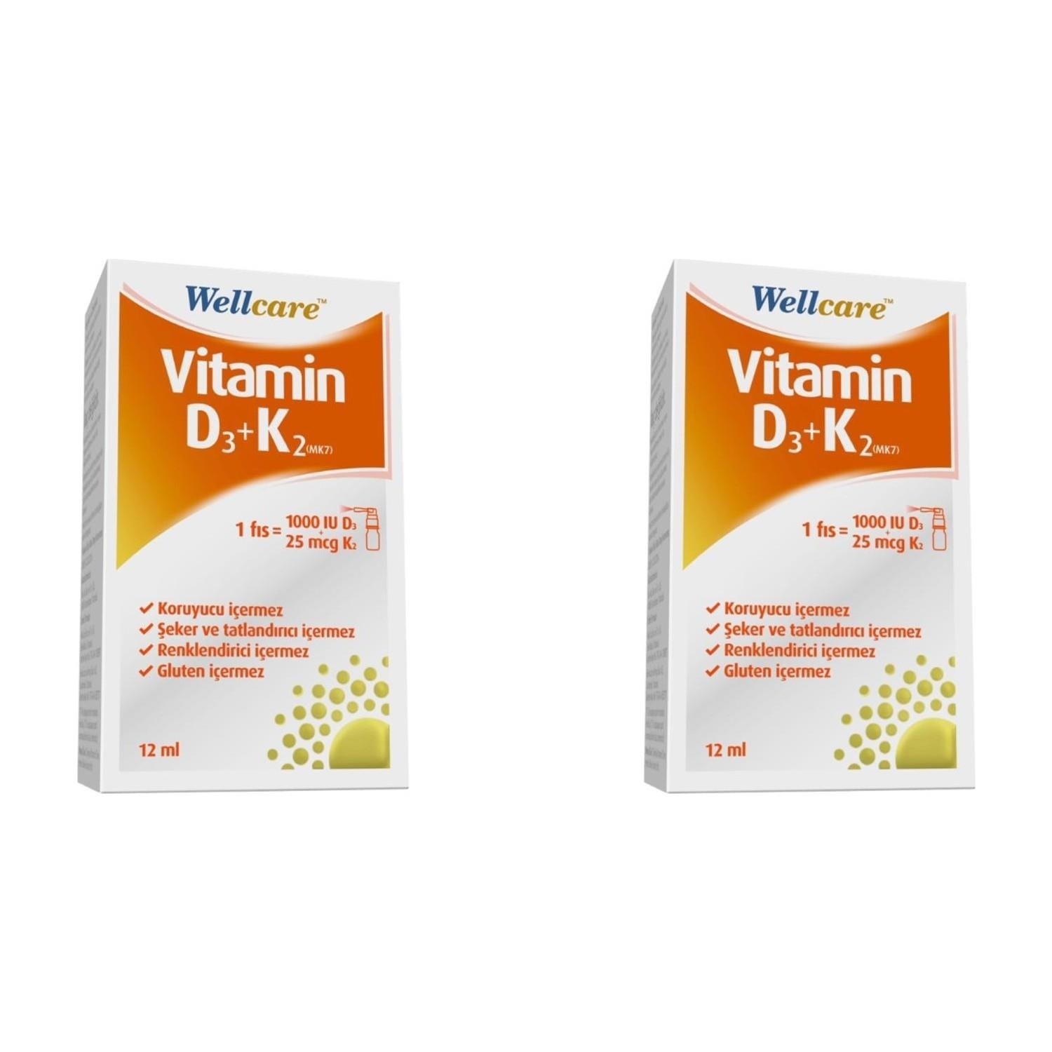 Wellcare Vitamin D3+K2 1000 IU Sprey 12 ml 2 Adet