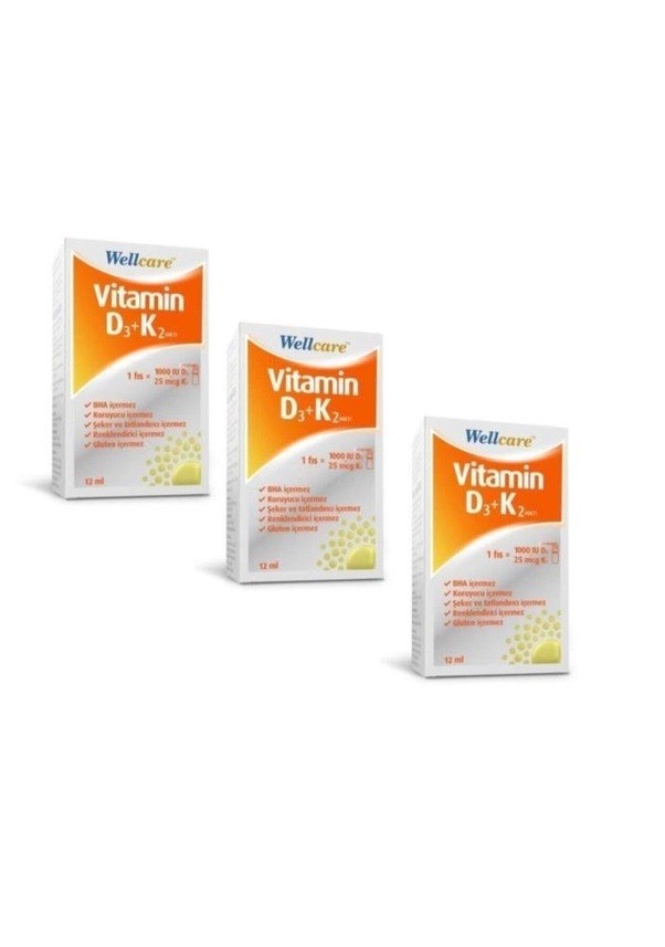 Wellcare Vitamin D3+K2 1000 IU Sprey 12 ml 3 Adet