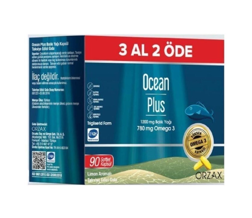 Ocean Plus 1200  Mg 3 Al 2 Öde Balık Yağı 90 Kapsül - Limon Aromalı