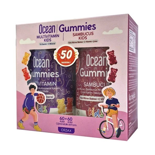 Ocean Gummies Multivitamin Kids 60 Adet Çiğnenebilir + Sambucus Kıds 60 Adet Jel Form