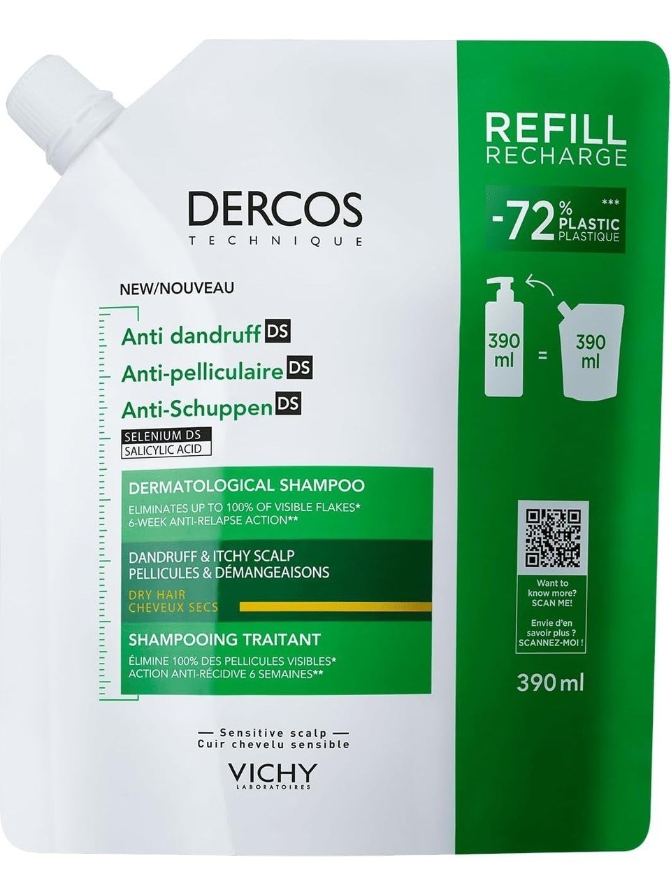 Vichy Dercos Anti-Dandruff  Kepek Şampuanı Kuru Saçlar için Refill 390 ml